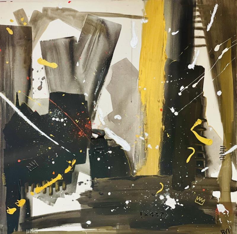 Une peinture abstraite et géométrique de New York, utilisant des formes audacieuses et des couleurs contrastées inspirées du cubisme